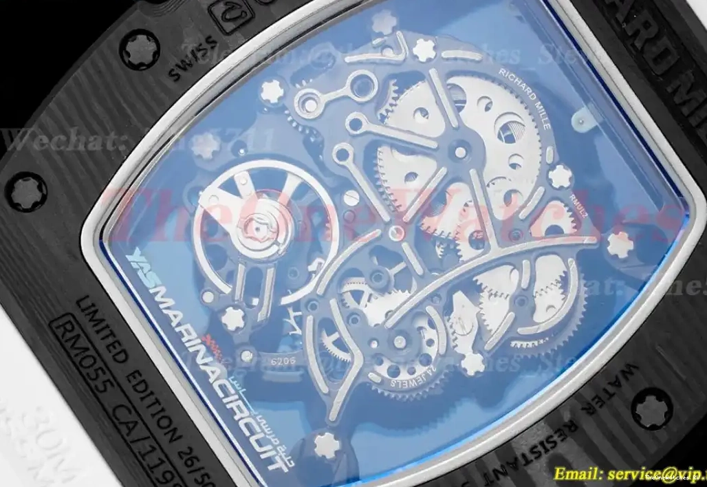Strap White On Skeleton NTPT Dial Blue BBRF Rubber RM055 Real RMUL2 0417